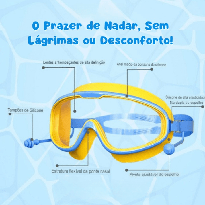 Óculos de natação antiembaçante com ultra vedação e protetor de ouvidos